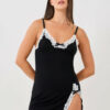 Women Black Contrast Lace Edge Detail Nighty