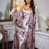 Women Floral Printed Satin Nightdress With Robe