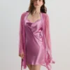 Women Satin Cami Nightdress & Contrast Lace Robe PJ Set