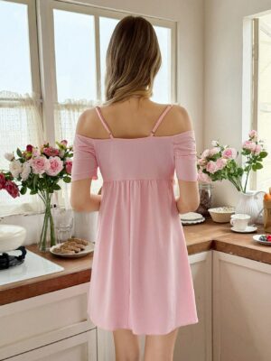 Women's Cute Solid Color Lace Trim Patchwork Nighty