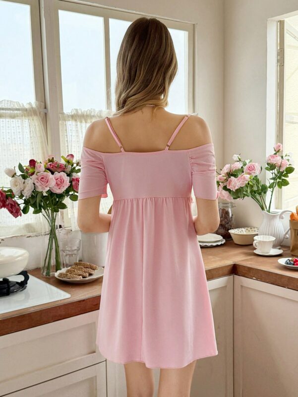 Women's Cute Solid Color Lace Trim Patchwork Nighty