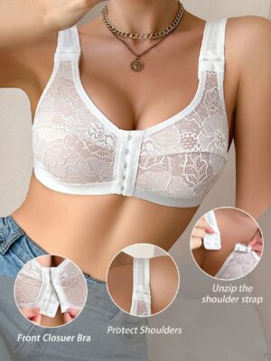 Women's Lace & Non-Wired Front Closure Comfortable Bra