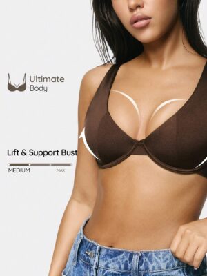 Apricot Color Non Wired Push-Up Bra With Double Breasted Closure