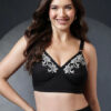 Black & Grey Floral Embroidered Non-Padded Full Coverage Cotton Bra