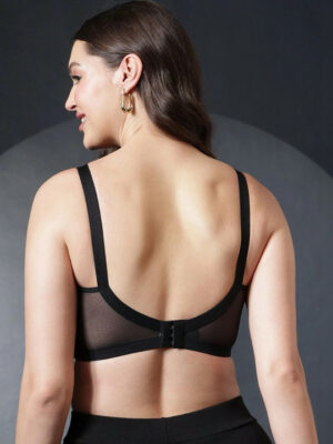 Black & Grey Floral Embroidered Non-Padded Full Coverage Cotton Bra