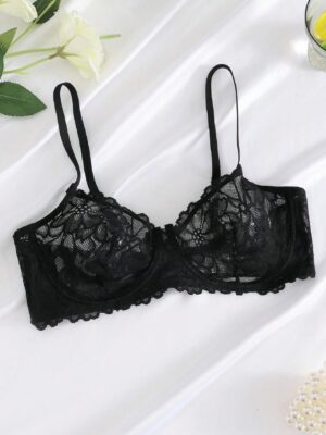 Black Sheer Lace Half Cup Net Bra