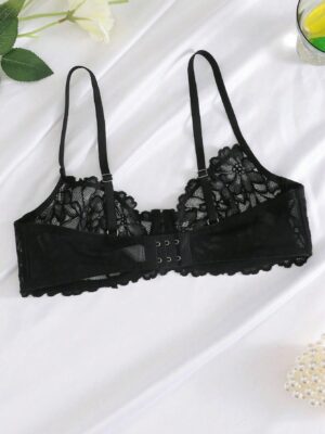 Black Sheer Lace Half Cup Net Bra