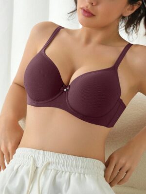 DesireSculpt 1pc Women's Lingerie Bra With Bow Decor And Inner Wire