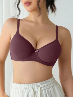 DesireSculpt 1pc Women's Lingerie Bra With Bow Decor And Inner Wire
