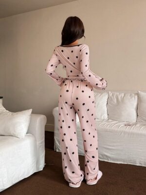 Dream Adore Polka Dot Print Long Sleeve & Pants Women Casual Nightdress