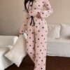 Dream Adore Polka Dot Print Long Sleeve & Pants Women Casual Nightdress