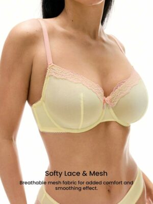 Dream Curve Air Unlined Breathable Minimizer Yollow Sheer Mesh Lace Bra