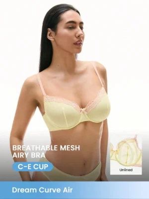 Dream Curve Air Unlined Breathable Minimizer Yollow Sheer Mesh Lace Bra