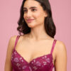 Embroidered Floral Lace Demi Bra - Purple