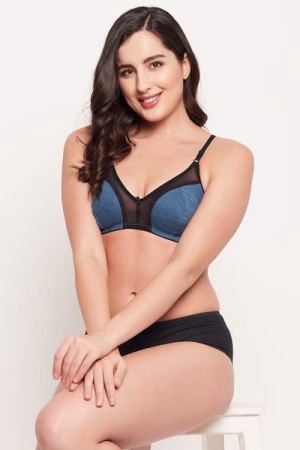 Full Coverage Bra in Dark Blue - Cotton & Powernet