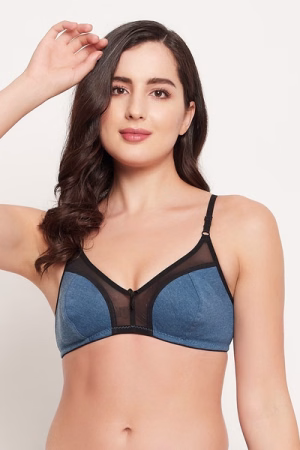 Full Coverage Bra in Dark Blue - Cotton & Powernet