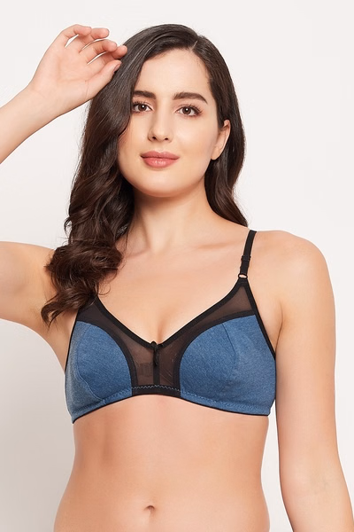 Full Coverage Bra in Dark Blue - Cotton & Powernet