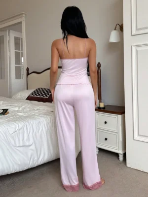 Lace Trim Camisole And Pants Women Pajama Nightdress