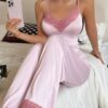 Lace Trim Camisole And Pants Women Pajama Nightdress