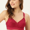 Maroon Floral Embroidered Cotton Bra