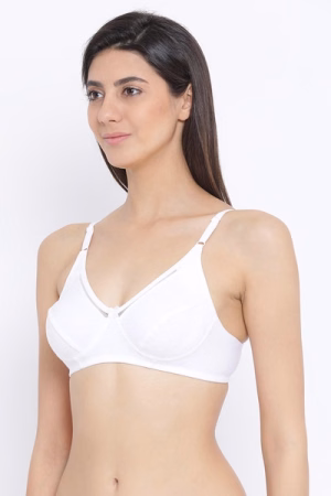 Non-Padded Non-Wired Full Coverage Bra In White - Cotton Rich