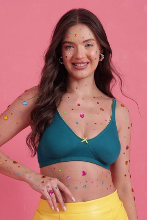 Non-Wired Non-Padded Everyday Bra in Turquoise Green - Cotton