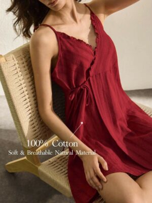 Ocili 100% Cotton Comfortable Striped Textured Nightdress