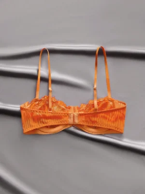 Orange Lace Patchwork Sheer Romantic French Elegant Sexy Net bra