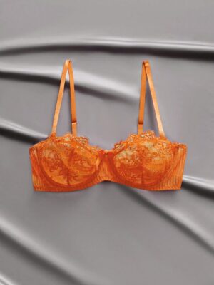 Orange Lace Patchwork Sheer Romantic French Elegant Sexy Net bra
