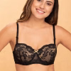 Padded Underwired Full Cup Strapless Bra in Black with Detachable Straps with Balconette Style -Lace