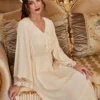 PalaceNights Contrast Lace Ruffle Trim Trumpet Sleeve Pajama Night Dress