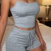 Women Casual Minimalist Cami Top & Shorts Pajama Sets