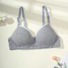 1pc Solid Color Ribbed V-Neck Lace Trim Wire-Free Breathable Thin Bra