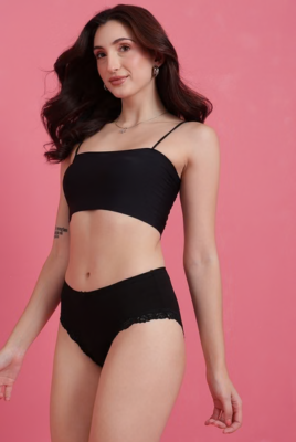 Mid Waist Solid Hipster Panty in Black - Cotton