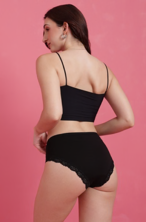 Mid Waist Solid Hipster Panty in Black - Cotton