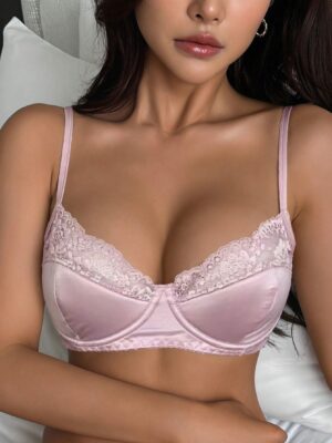 DAZY White Lace Gather Cotton Cup Sexy Lace Patchwork Women's Bra