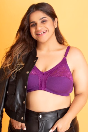 Full-Figure Plus Size Bra in Purple - Cotton & Lace