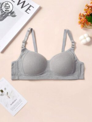 Girls Solid Color Ribbed Adjustable Strap Bra