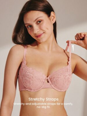 LUVLETTE Full Coverage Support Breathable Underwire Pink Sheer Bridal Bra