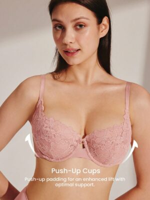LUVLETTE Full Coverage Support Breathable Underwire Pink Sheer Bridal Bra