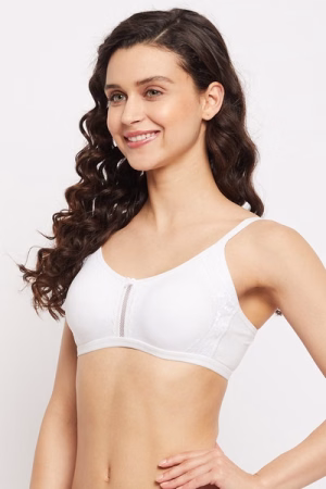 Non-Padded Non-Wired Full Figure Plus Size Bra Bra in White - Cotton