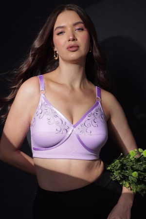 Non-Padded Non-Wired Full-Figure Plus Size Bra in Lilac Colour - Cotton