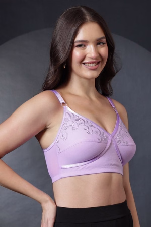 Non-Padded Non-Wired Full-Figure Plus Size Bra in Lilac Colour - Cotton