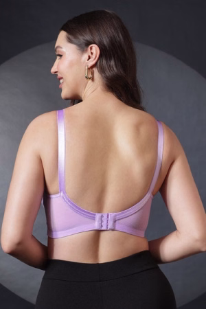 Non-Padded Non-Wired Full-Figure Plus Size Bra in Lilac Colour - Cotton