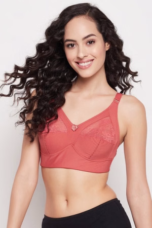 Non-Wired Full Coverage Plus Size Minimizer Bra in Peach