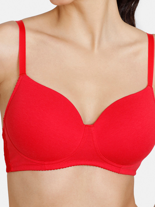 Red Solid Non-Wired Lightly Padded T-shirt Bra