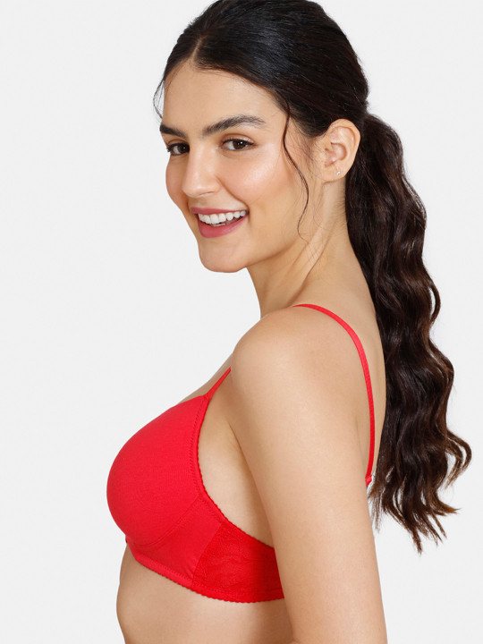 Red Solid Non-Wired Lightly Padded T-shirt Bra