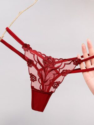 Rose Embroidered Low-Rise Thong Panty