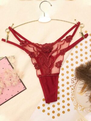 Rose Embroidered Low-Rise Thong Panty
