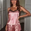 SilkySpell Lace Trim Satin Cami Top & Shorts Nightdress